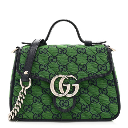 Gucci Monogram Multicolor Matelasse Diagonal Mini GG Marmont Top Handle Shoulder Bag Green Blue 1 of 11