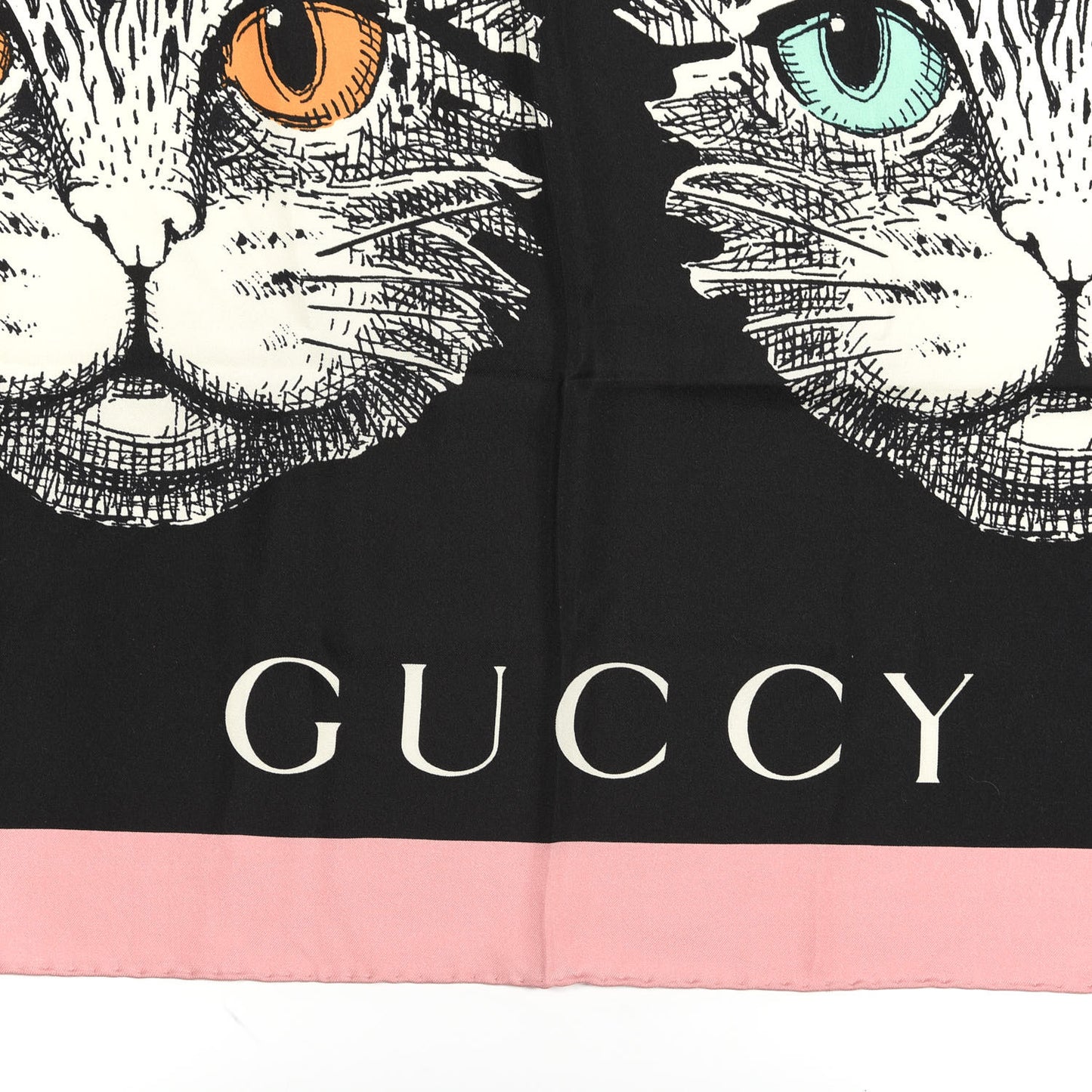 Silk Mystic Cat Square Scarf Black