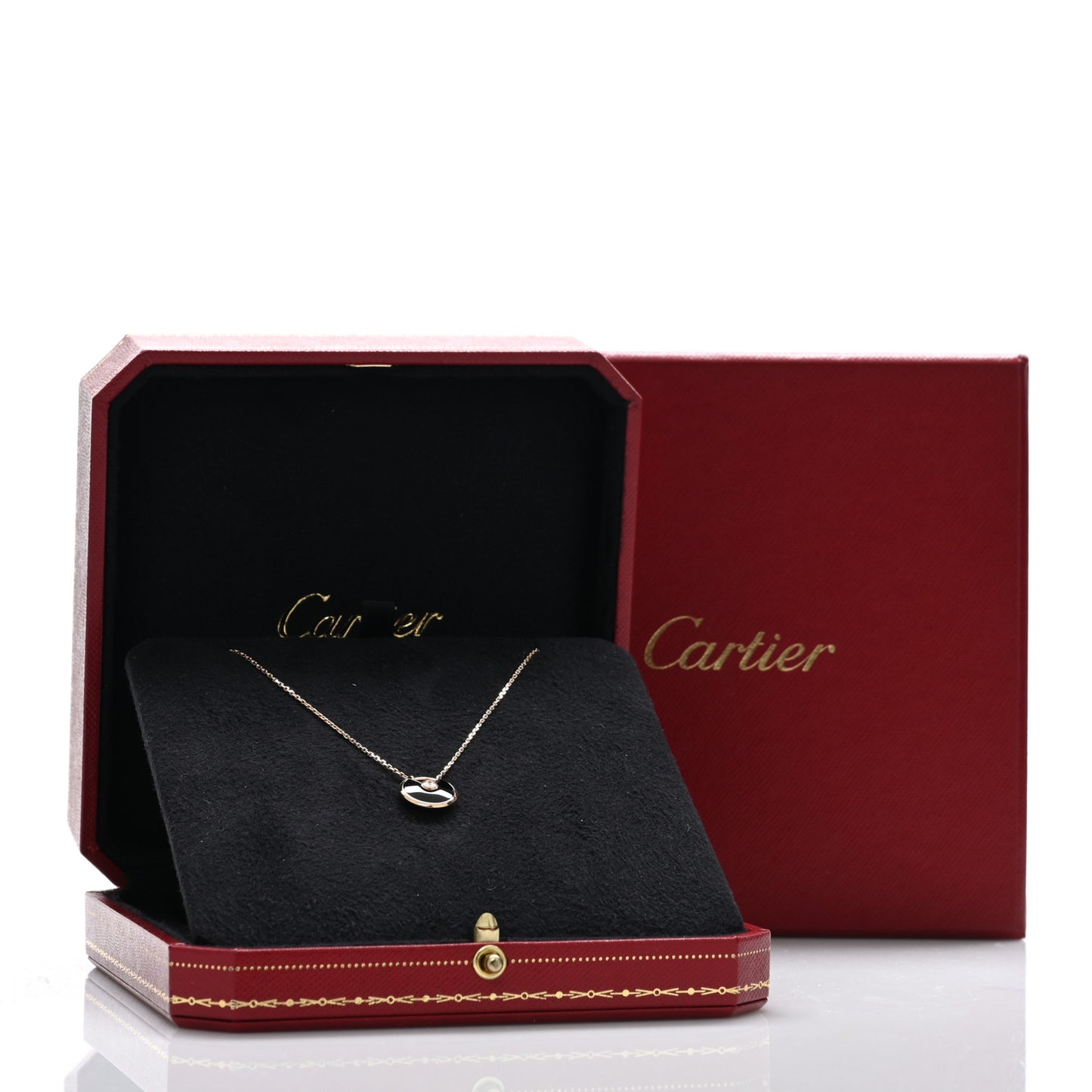 18K Pink Gold Diamond Black Onyx XS Amulette de Cartier Pendant Necklace