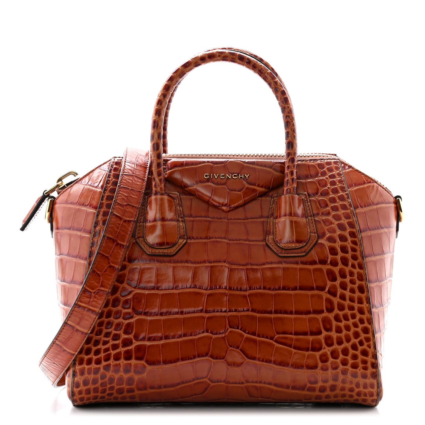 Calfskin Crocodile Embossed Small Antigona Cognac