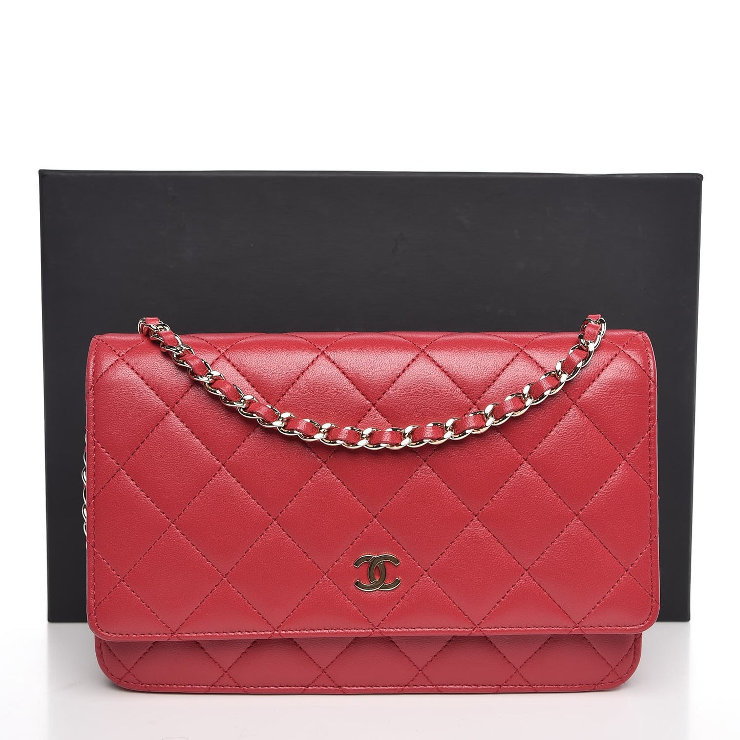 Lambskin Quilted Wallet On Chain WOC Pink