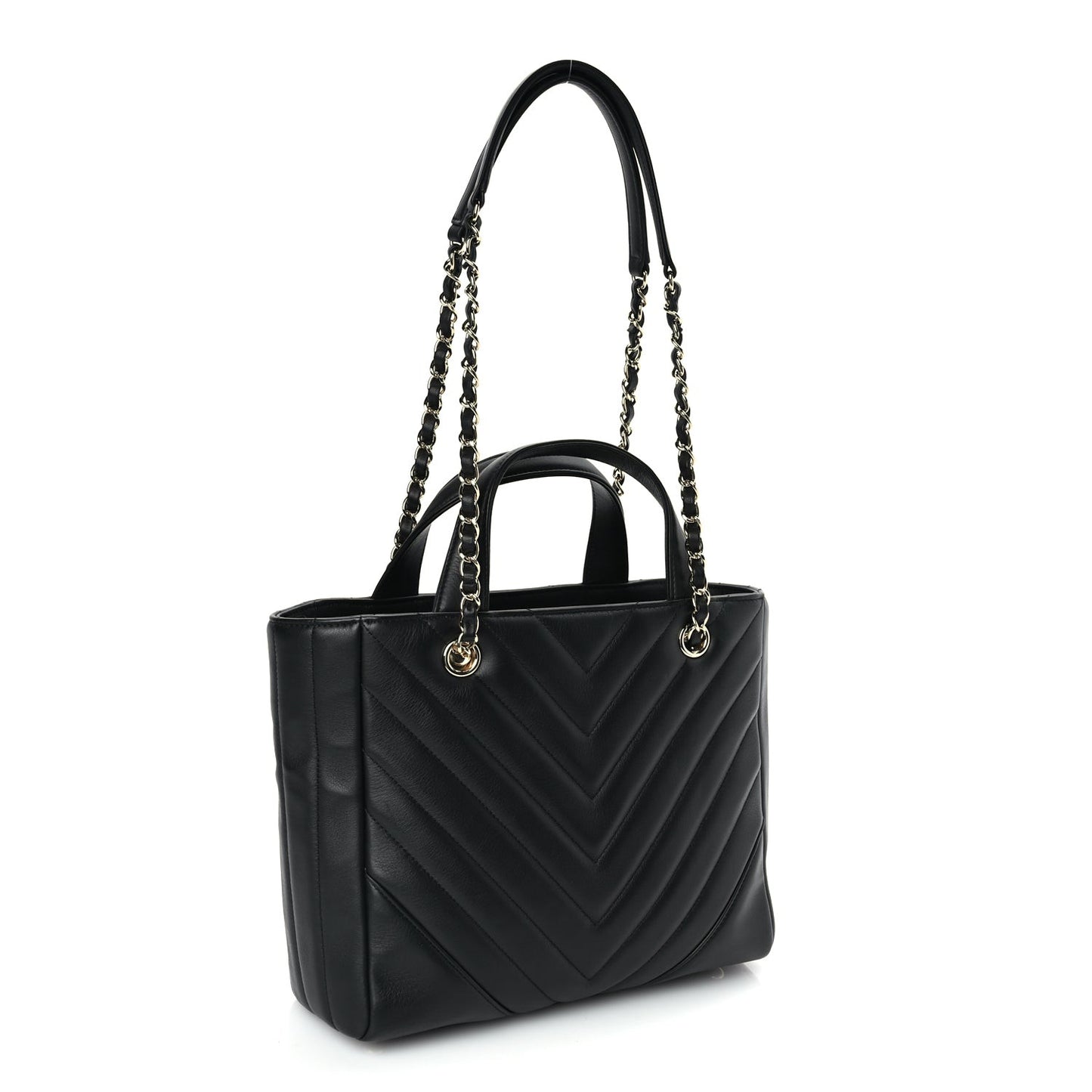 Calfskin Chevron Quilted Small Statement Shopping Tote Black