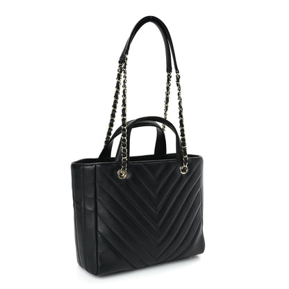 Chanel Calfskin Chevron Quilted Small Statement Shopping Tote Black 2 of 9