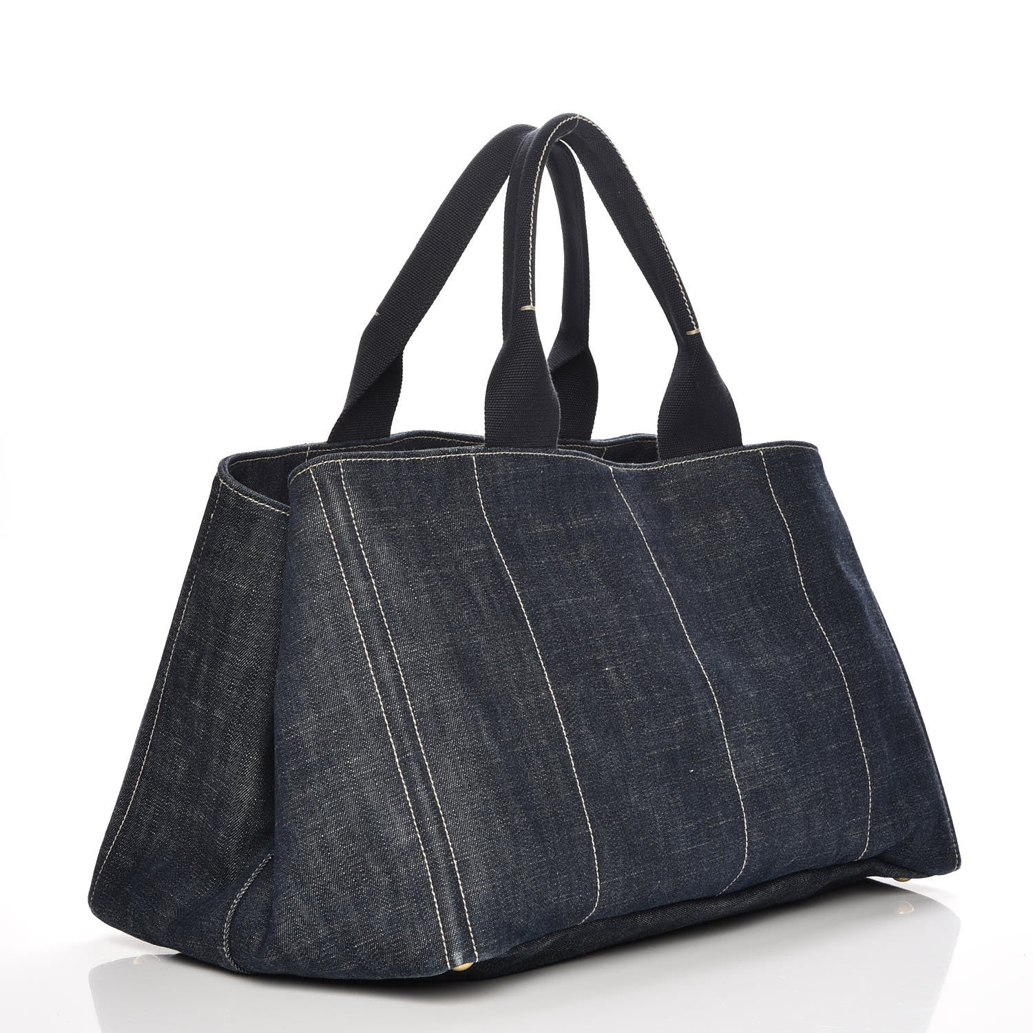 Prada Denim Logo Tote Blue Rosso 3 of 7