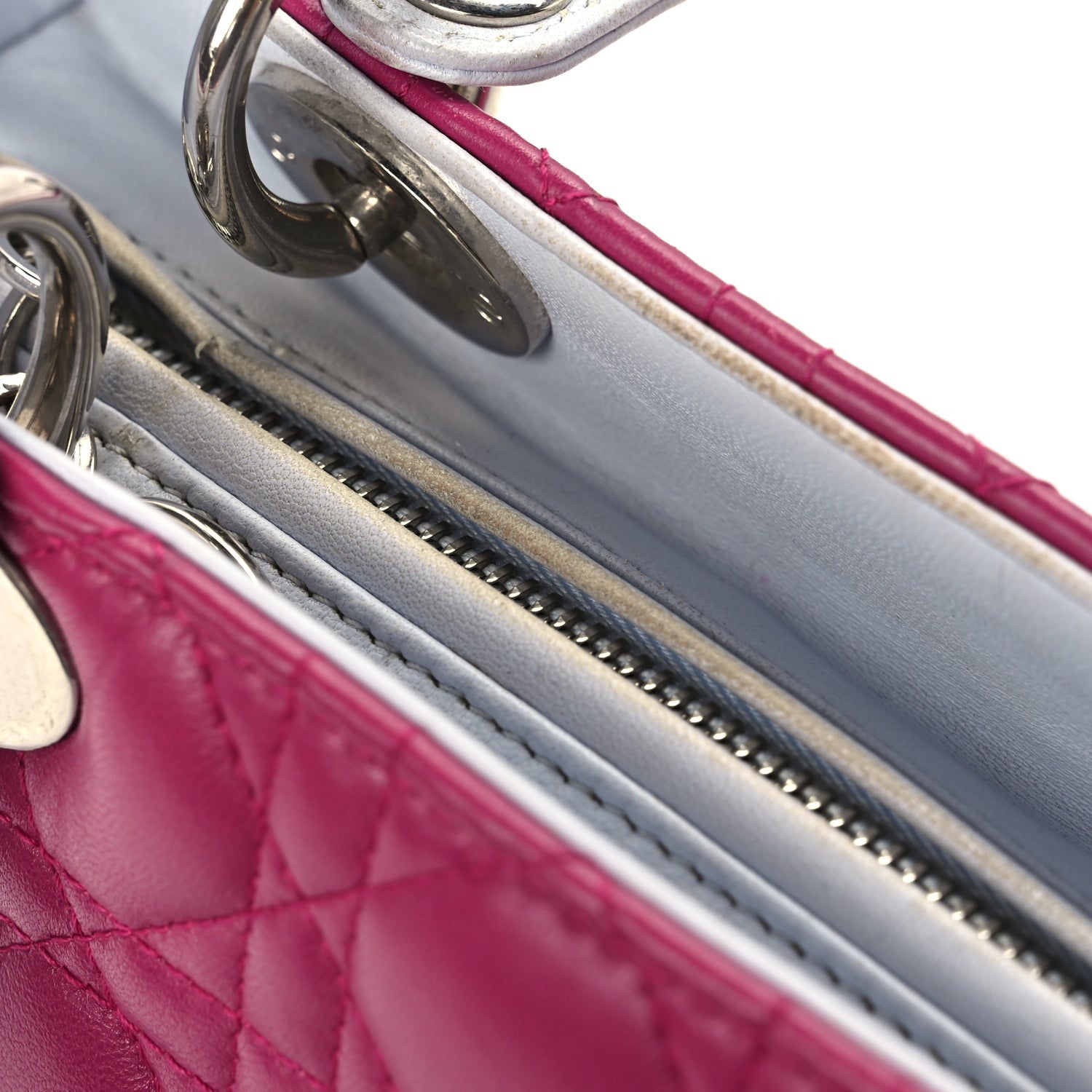 Christian Dior Lambskin Cannage Medium Tri-Color Lady Dior Fuchsia Grey Light Blue 11 of 13