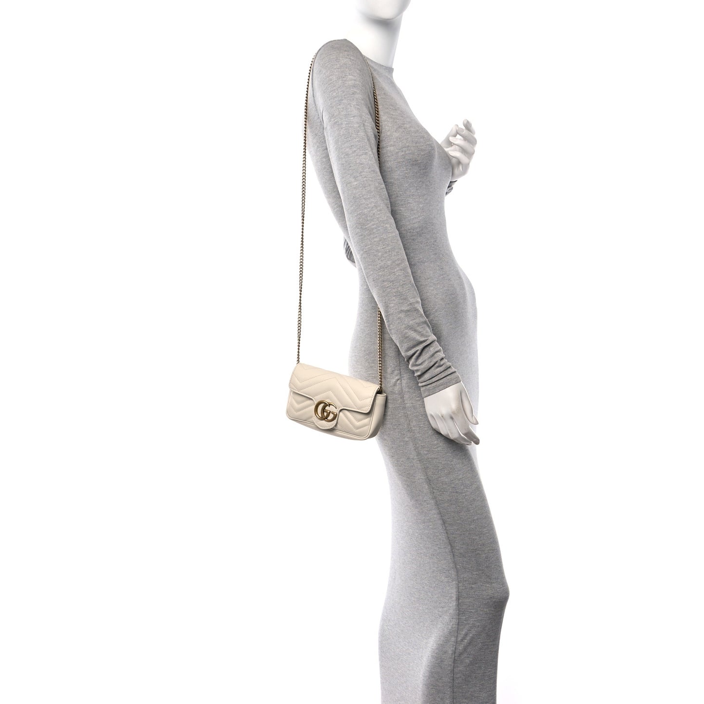 Calfskin Matelasse Super Mini GG Marmont Shoulder Bag White