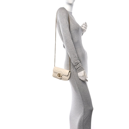 Gucci Calfskin Matelasse Super Mini GG Marmont Shoulder Bag White 2 of 14