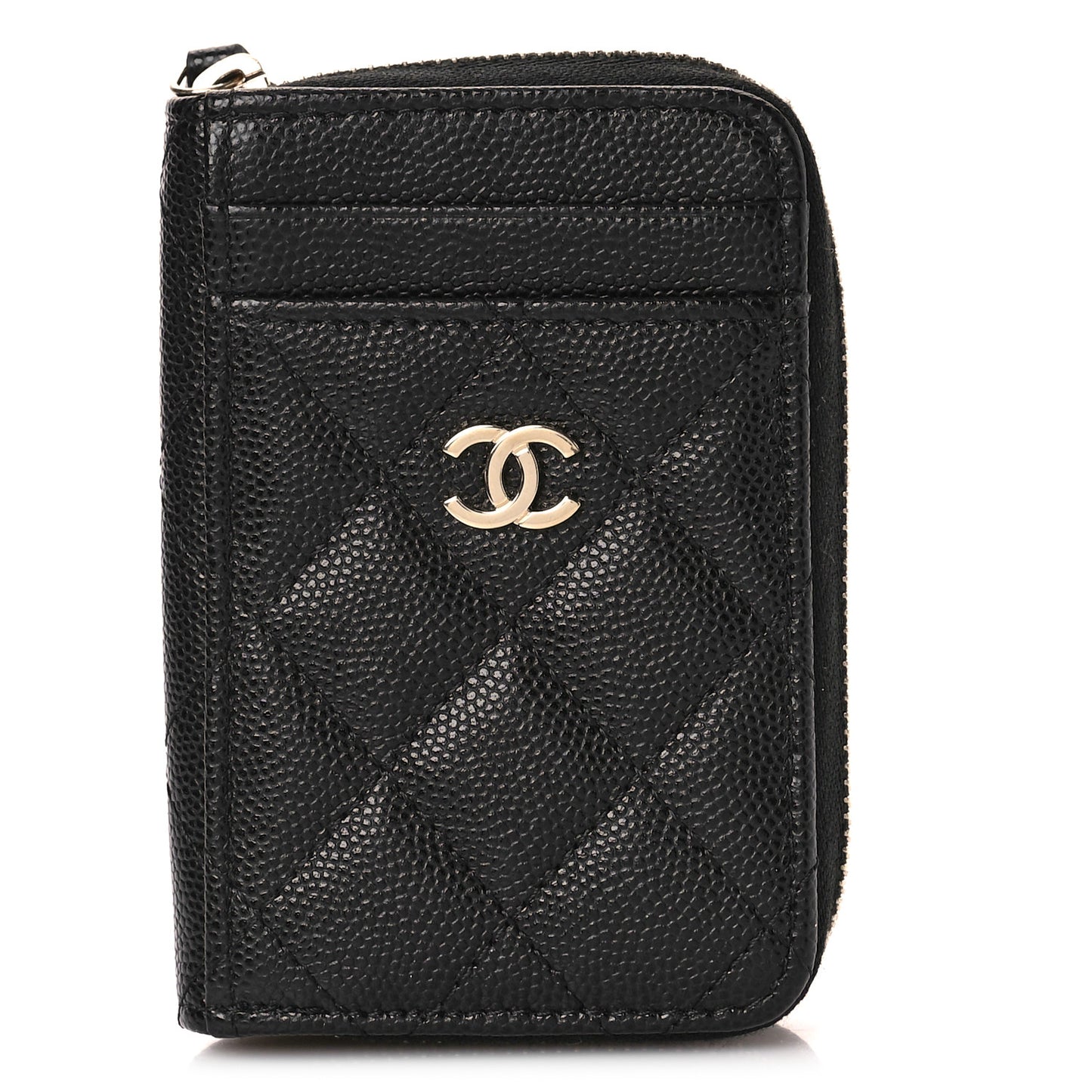 Caviar Quilted Zip Card Holder Black