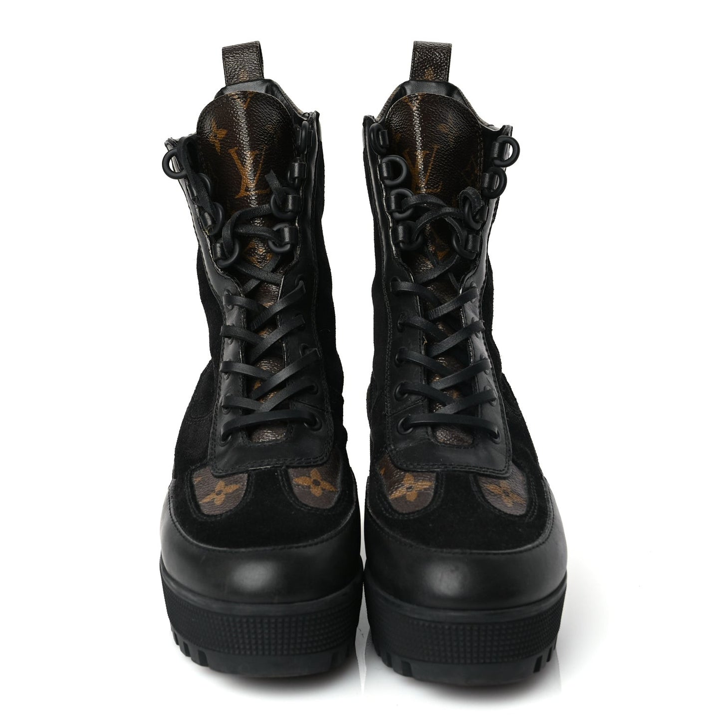 Suede Calfskin Monogram Laureate Platform Desert Boots 36.5 Black