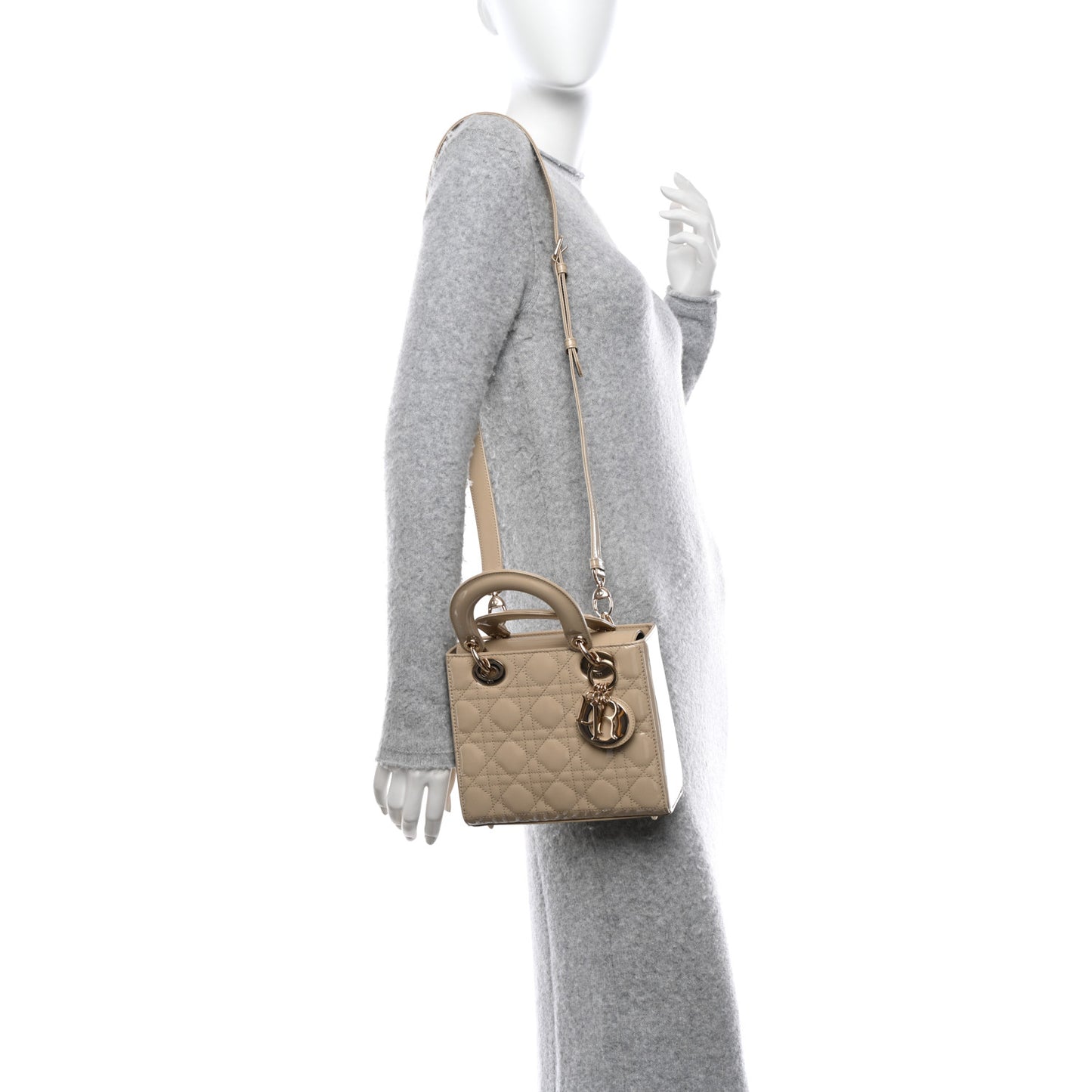 Patent Cannage Small Lady Dior Beige