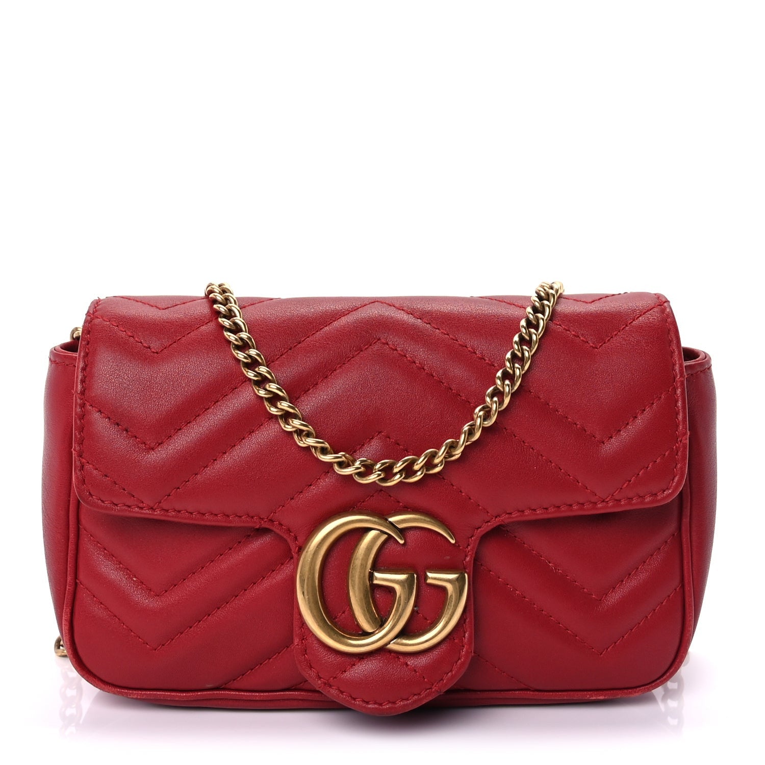 Gucci Calfskin Matelasse Super Mini GG Marmont Shoulder Bag Hibiscus Red 1 of 7