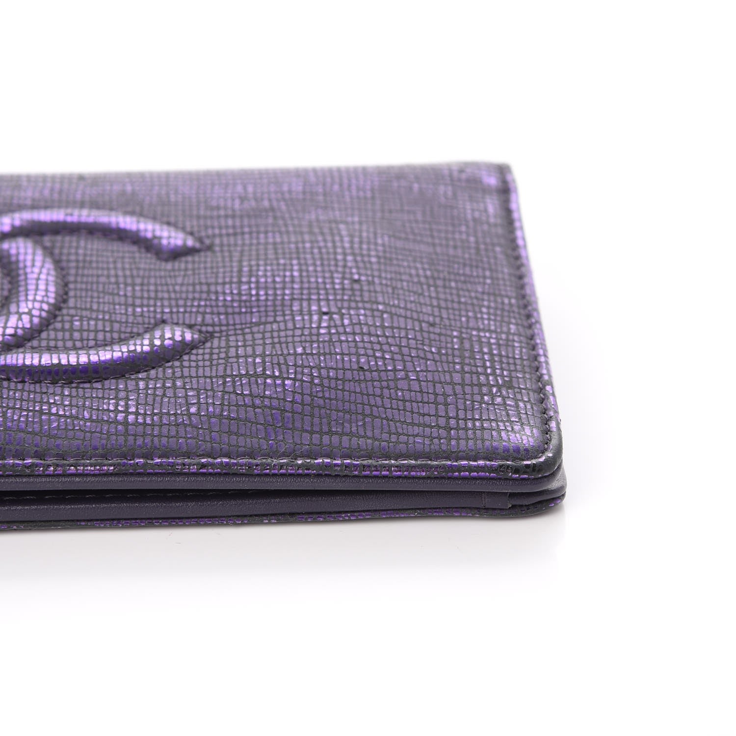 Chanel Iridescent Lizard Embossed Yen Wallet Purple 6 of 13