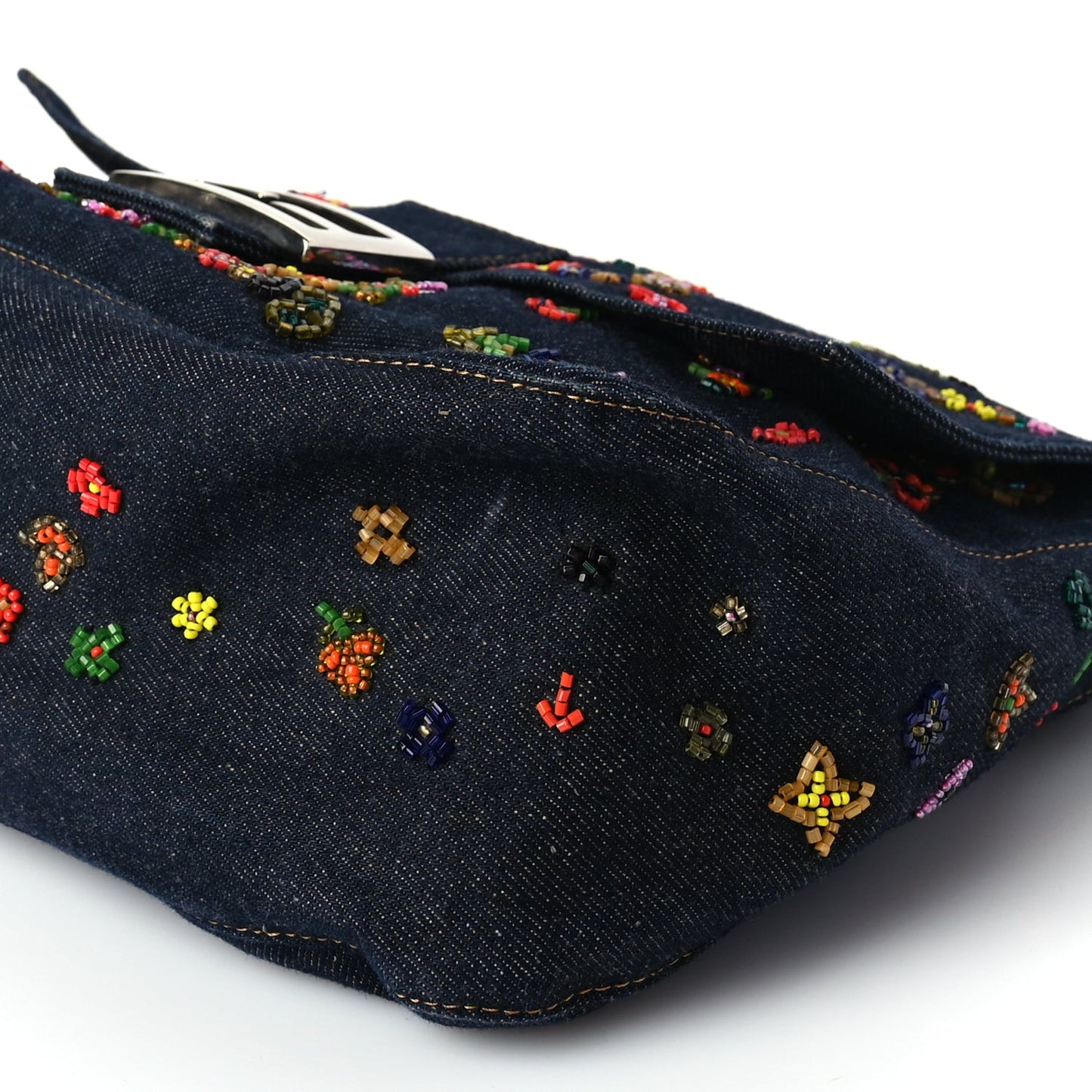 Denim Beaded Mama Baguette Blue