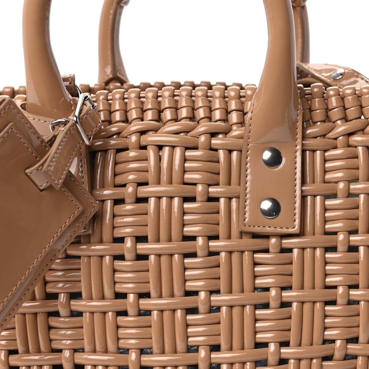 Balenciaga Varnished Faux Calfskin Braided XS Bistro Basket Beige 6 of 8