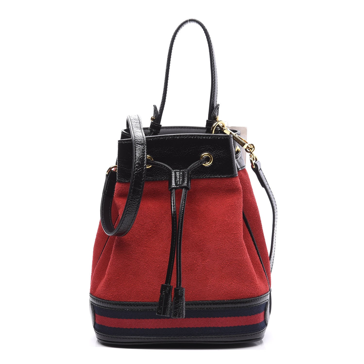 Gucci Suede Patent Web Small Ophidia Bucket Bag Hibiscus Red Black 1 of 10