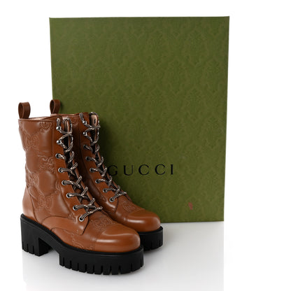 Gucci Cordovan Lux Nappa GG Matelasse Lace Up 60mm Combat Boots 36 Dark Hazel Brown 10 of 10