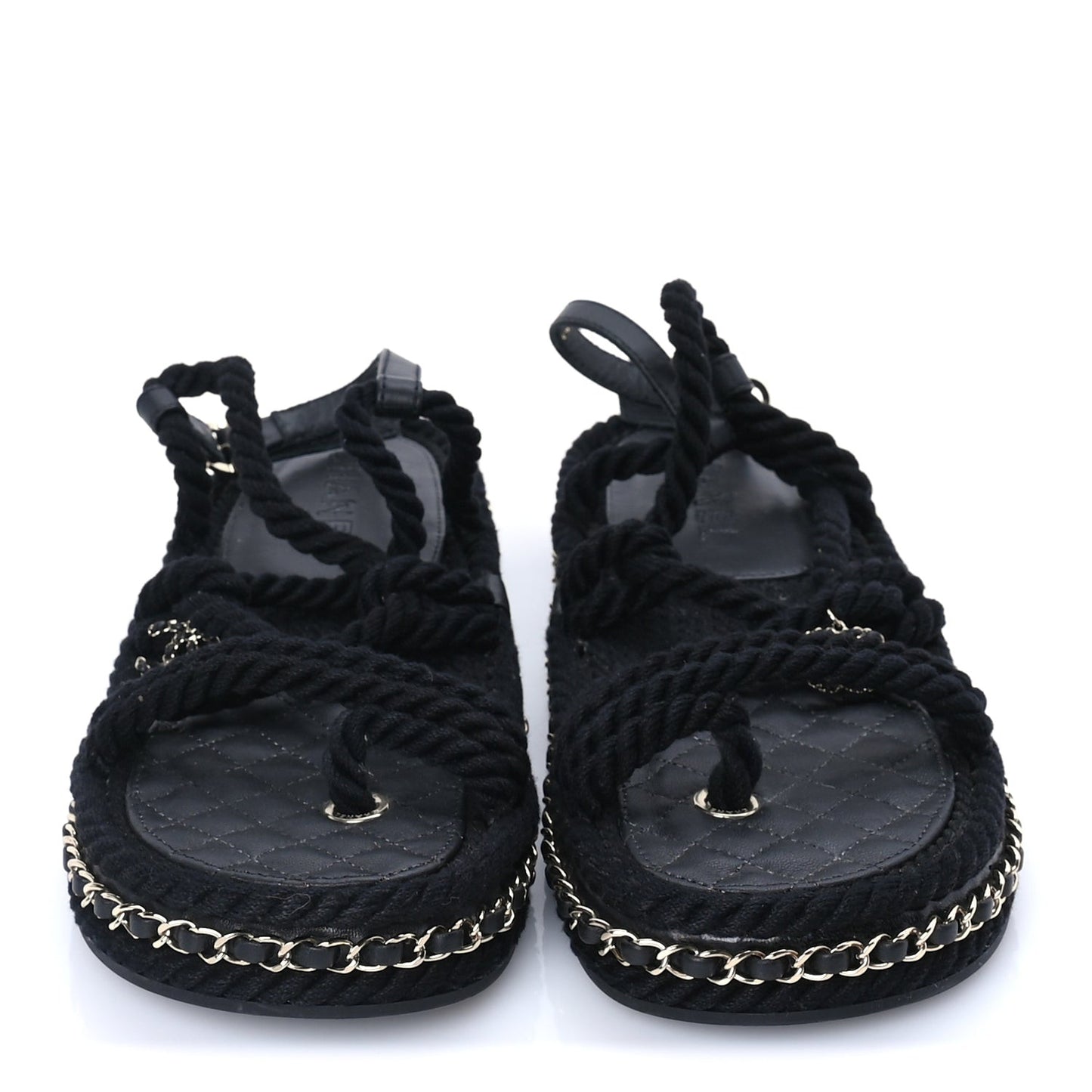 Lambskin Cord Chain CC Sandals 40 Black