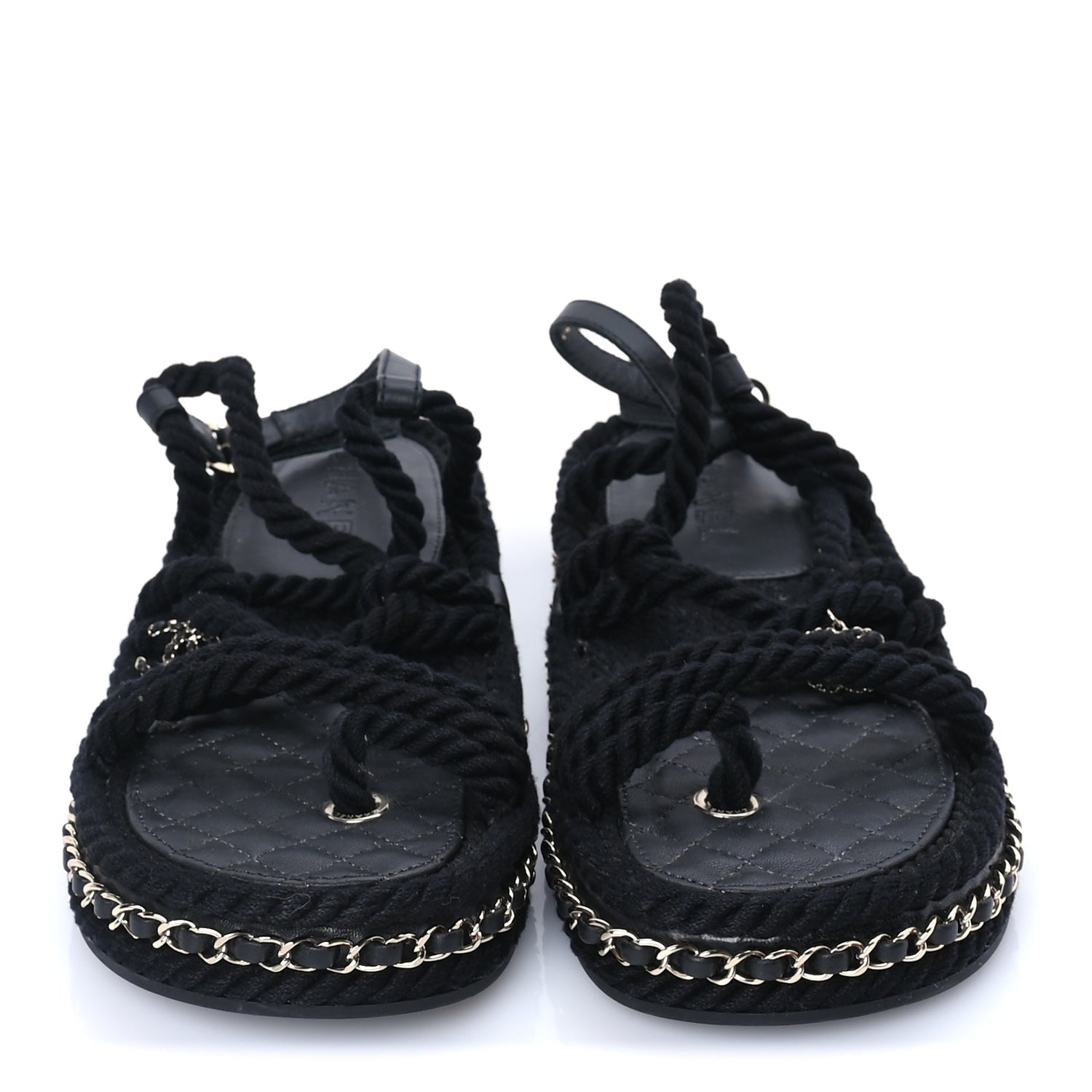 Chanel Lambskin Cord Chain CC Sandals 40 Black 3 of 7