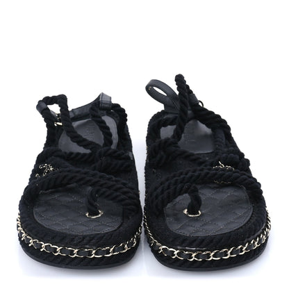 Chanel Lambskin Cord Chain CC Sandals 40 Black 3 of 7