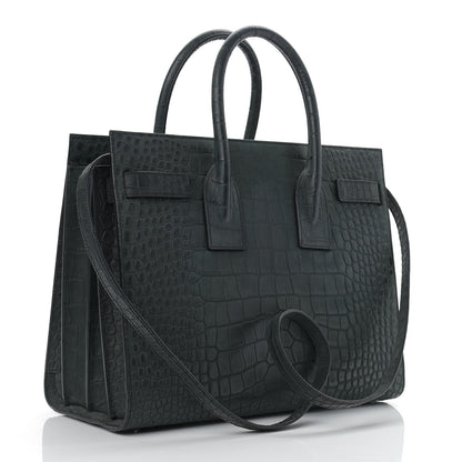 Saint Laurent Calfskin Crocodile Embossed Small Sac de Jour Black 2 of 11