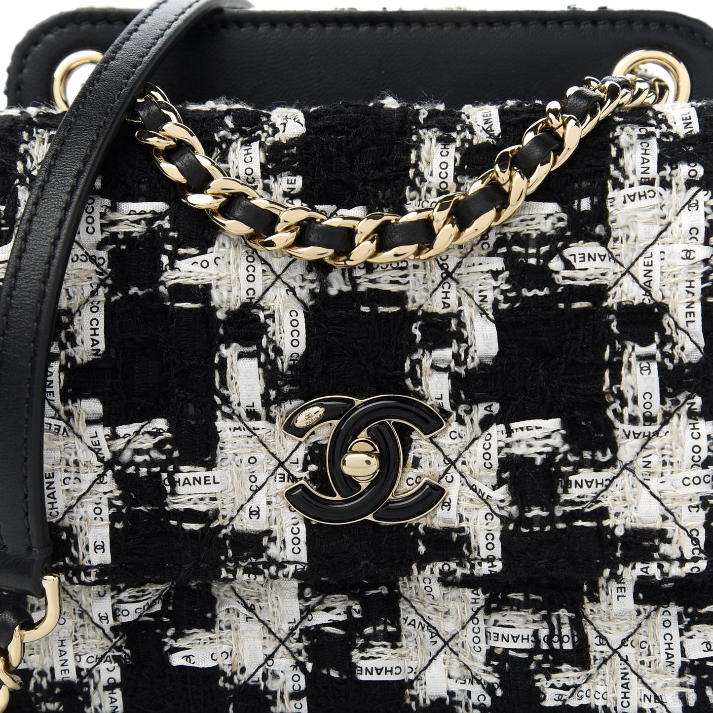 Tweed Lambskin Quilted Flap Black Ecru White