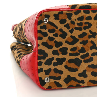 Prada Calf Hair Ostrich Leopard Print Medium Double Bag Miele Voyage 8 of 9