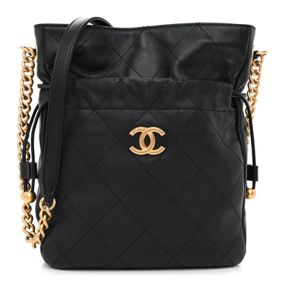 Chanel Calfskin Quilted Drawstring Bucket Bag Black 1 of 10