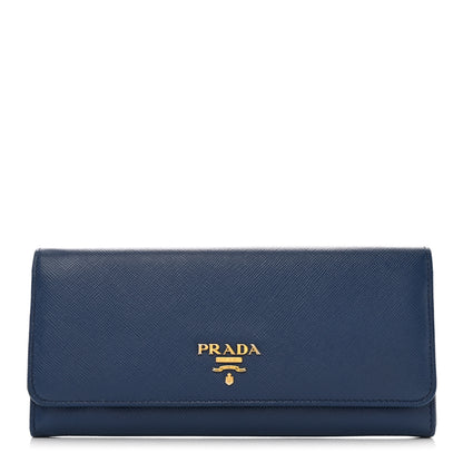 Prada Saffiano Metal Continental Flap Wallet Bleuette Lago White 1 of 10