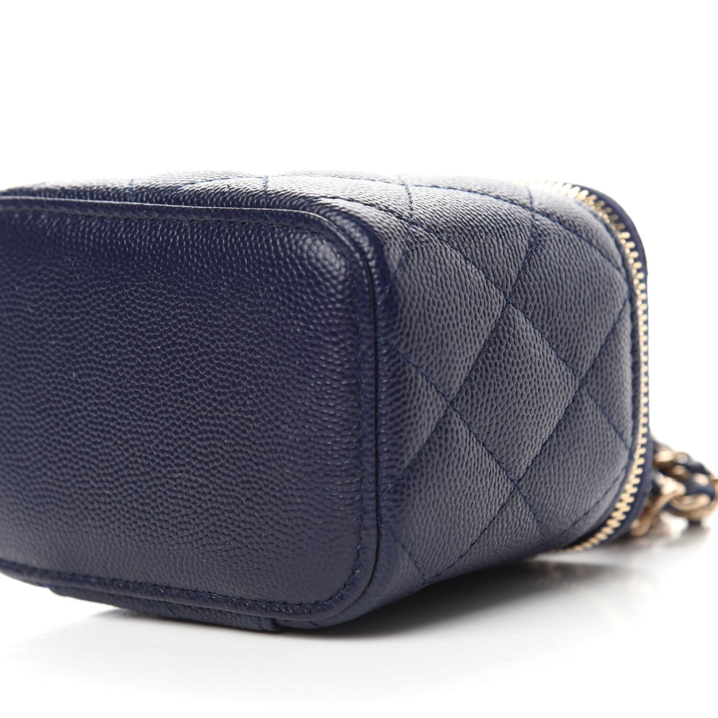 Caviar Quilted Mini Vanity Case With Chain Navy Blue