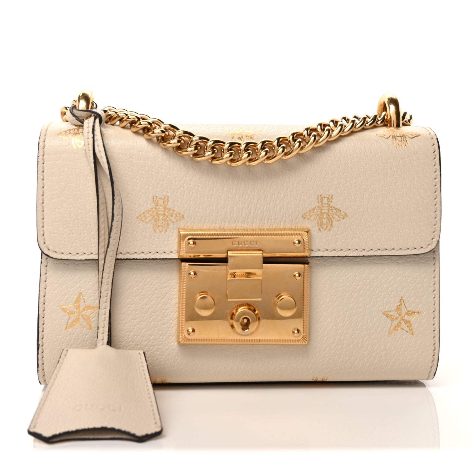 Gucci Grained Calfskin Bee Star Small Padlock Shoulder Bag White 1 of 8