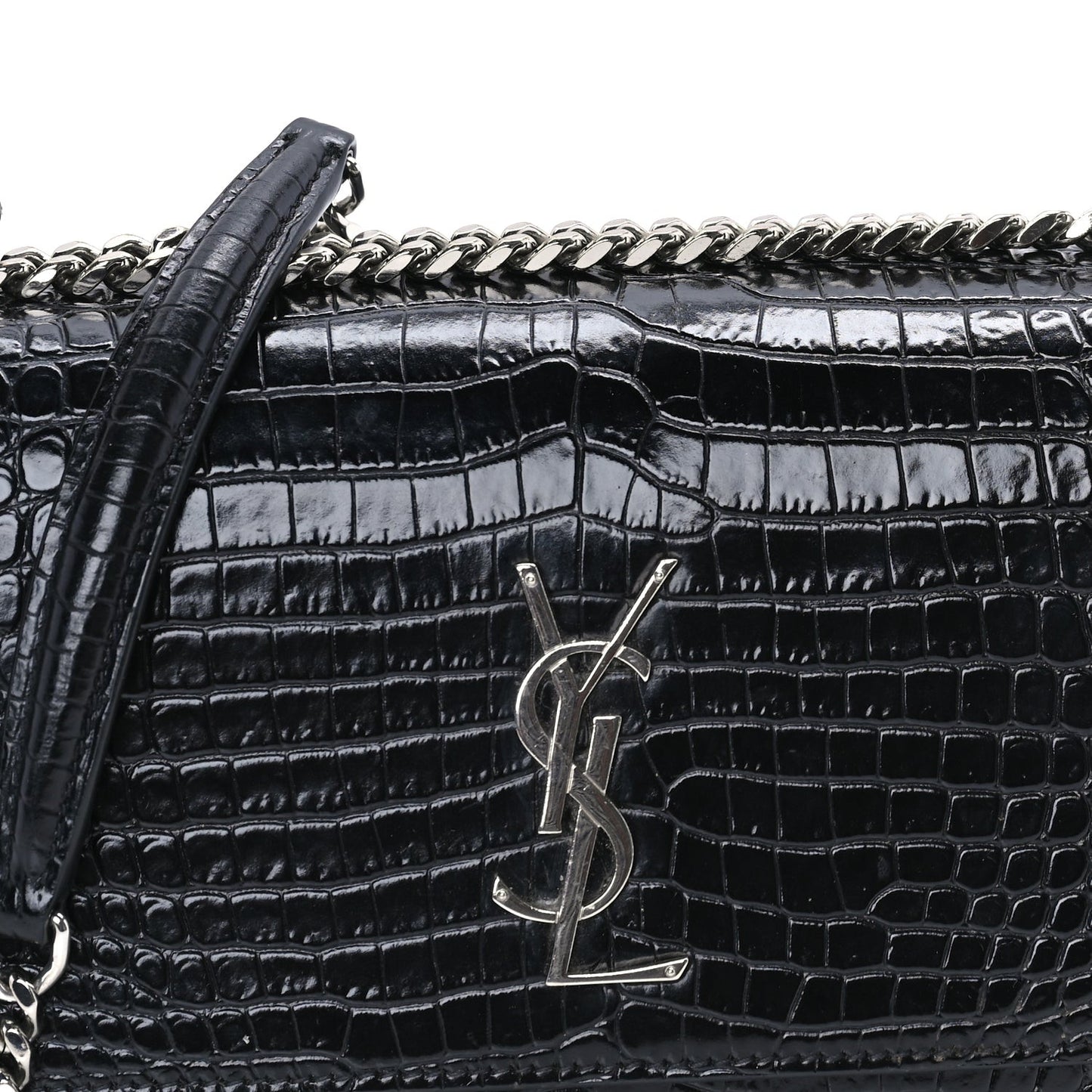 Calfskin Crocodile Embossed Medium Monogram Sunset Black