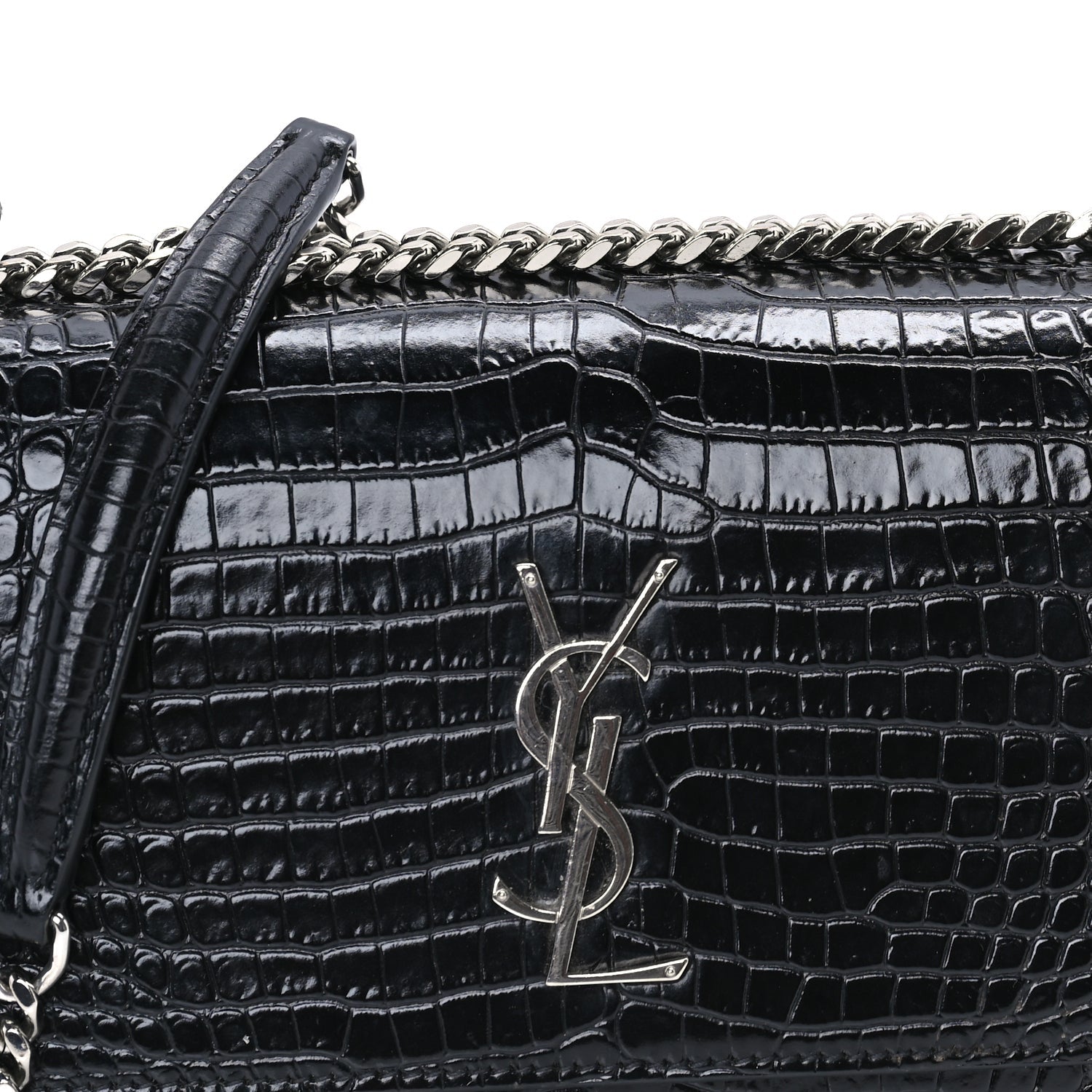 Saint Laurent Calfskin Crocodile Embossed Medium Monogram Sunset Black 6 of 7