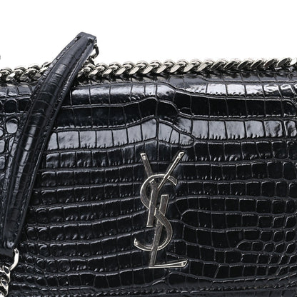 Saint Laurent Calfskin Crocodile Embossed Medium Monogram Sunset Black 6 of 7