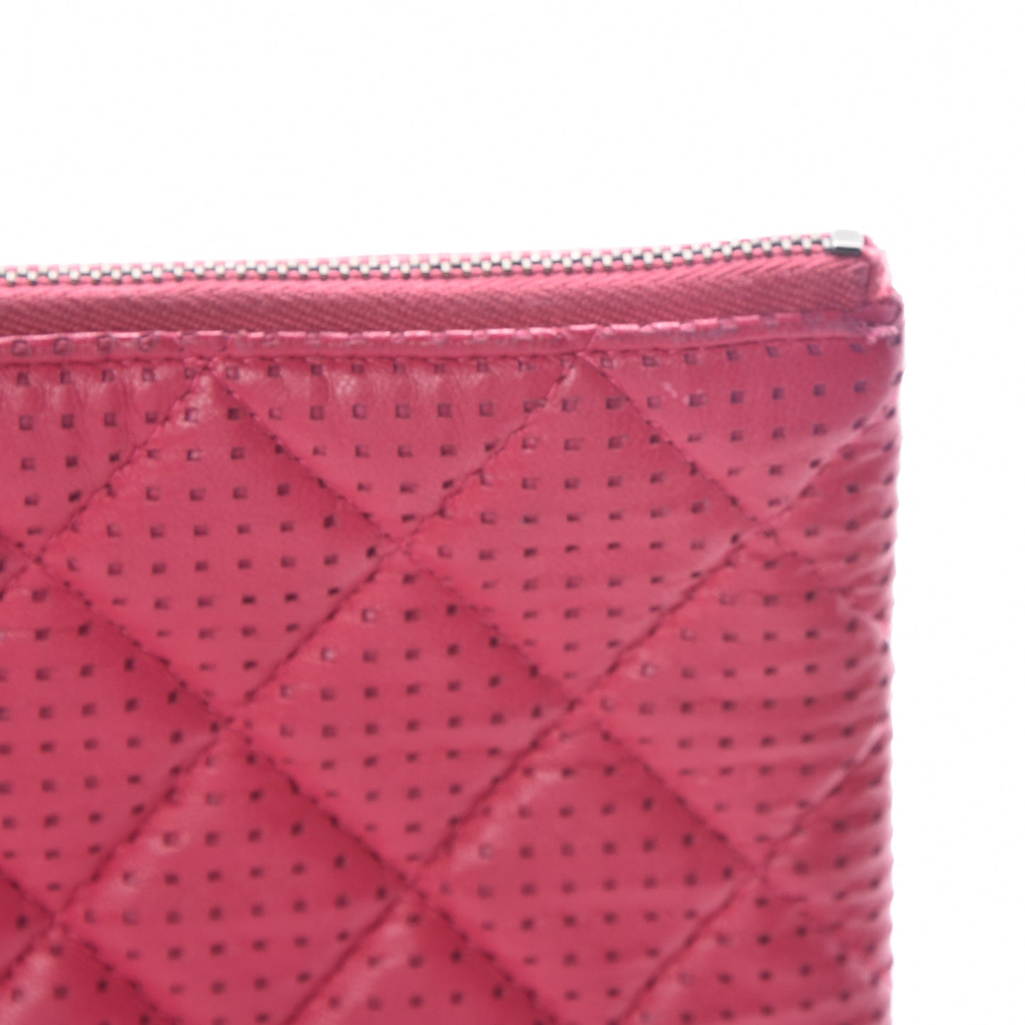 Perforated Lambskin Quilted Large Cosmetic Case Pink
