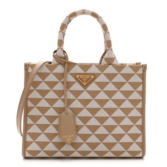 Prada Jacquard Saffiano Triangolo Symbole Embroidered Small Tote Corda Talco 1 of 1