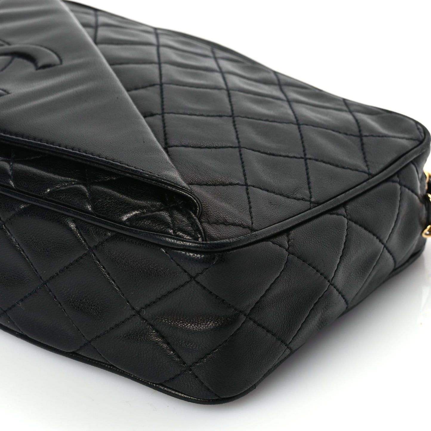 Lambskin Quilted CC Tassel Flap Camera Case Black