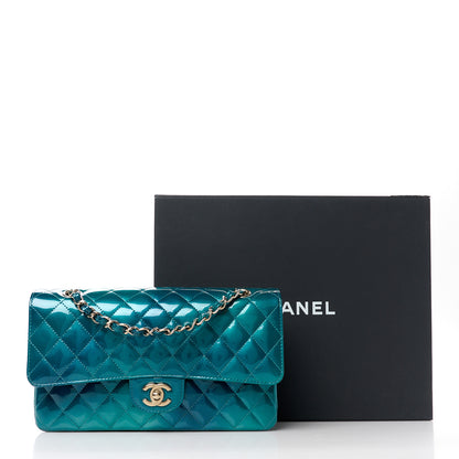 Chanel Shaded Patent Calfskin Quilted Medium Double Flap Green Blue 11 of 11