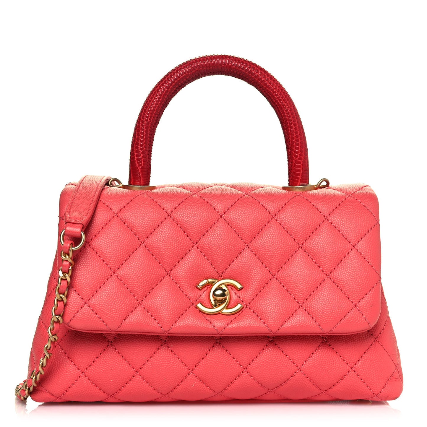 Caviar Lizard Embossed Quilted Mini Coco Handle Flap Pink