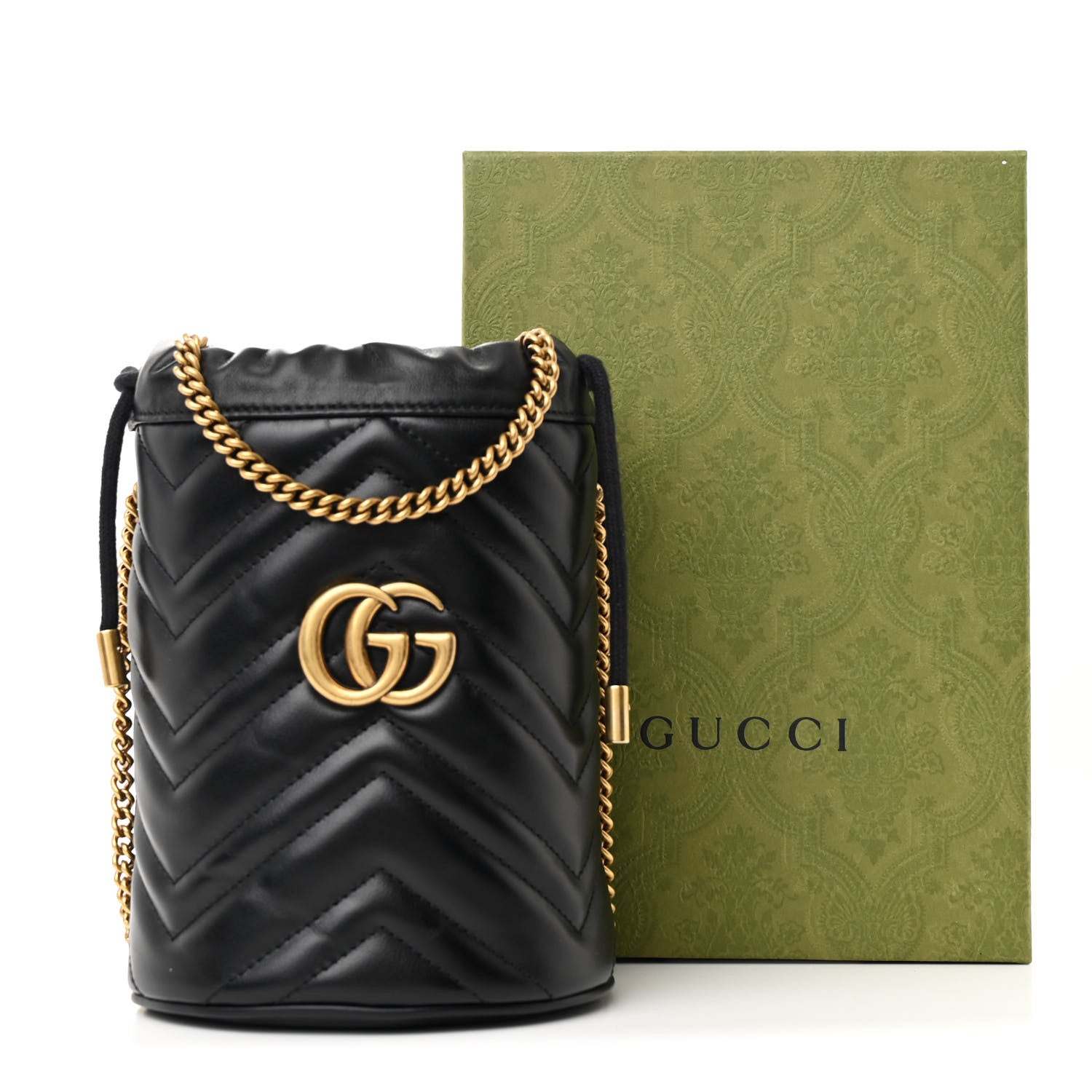 Gucci Calfskin Matelasse Mini GG Marmont 2.0 Bucket Bag Black 11 of 11