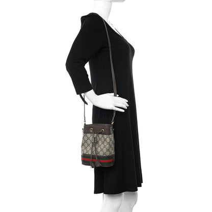 Gucci GG Supreme Monogram Web Mini Ophidia Bucket Bag Brown 2 of 15