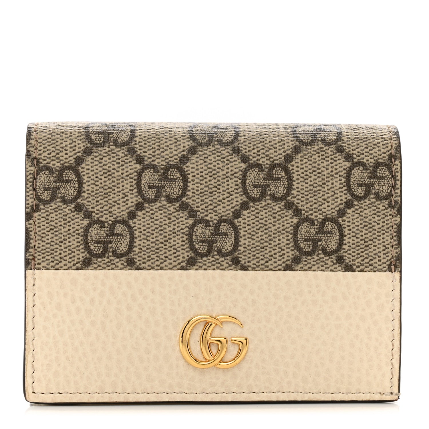 Gucci Dollar Calfskin GG Supreme Monogram GG Marmont Card Case Mystic White Beige Ebony 1 of 8