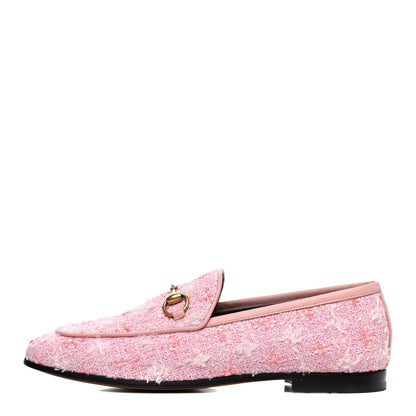 Gucci Wool Tweed Horsebit Womens Jordaan Loafers 36 Pink White Perfect Pink 1 of 8
