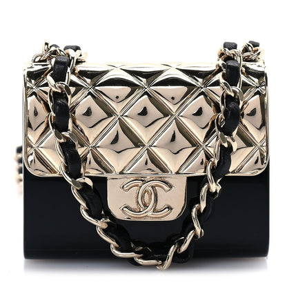 Chanel Metal Resin Lambskin Flap Bag Long Necklace Gold Black 1 of 5