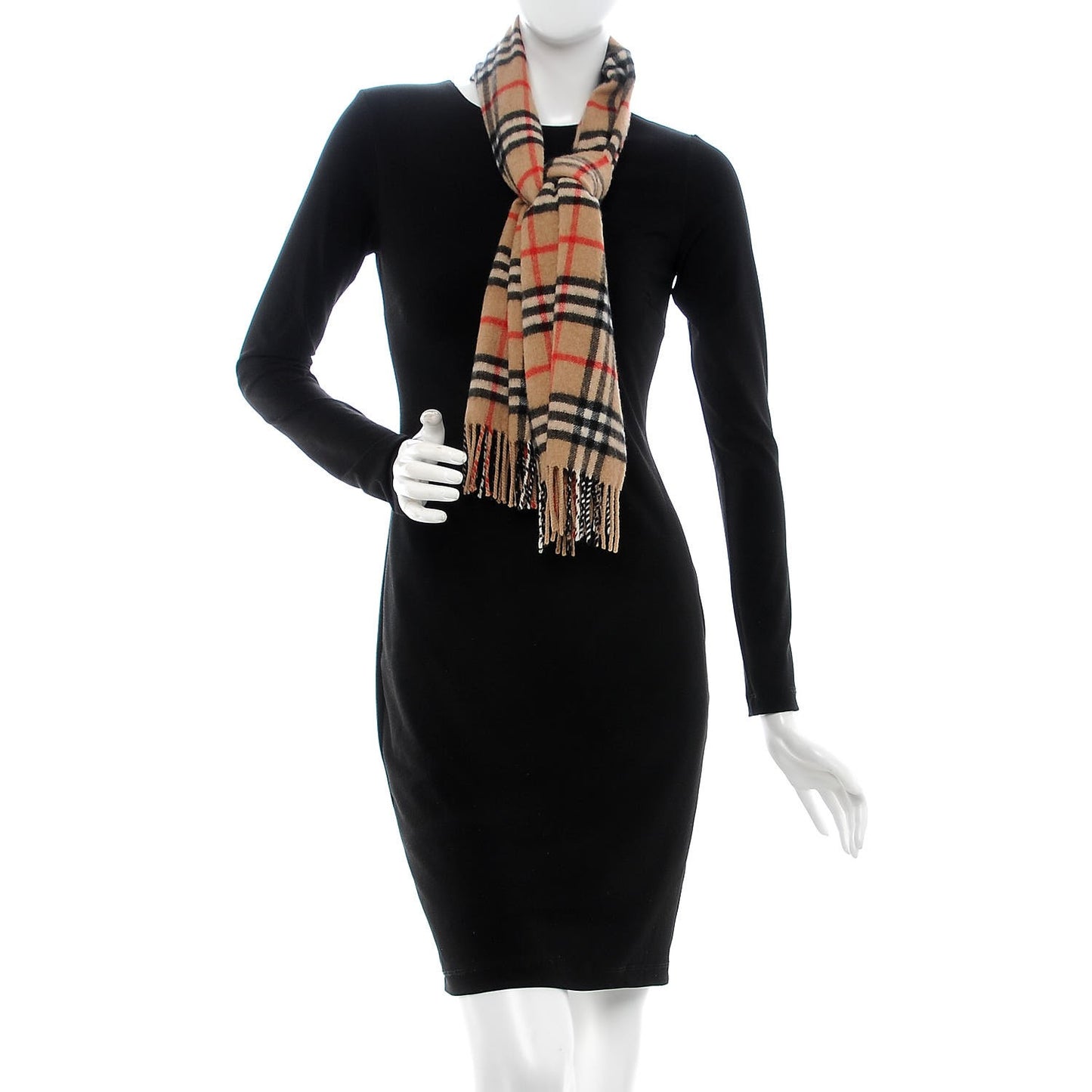 Cashmere Nova Check Fringe Scarf Camel