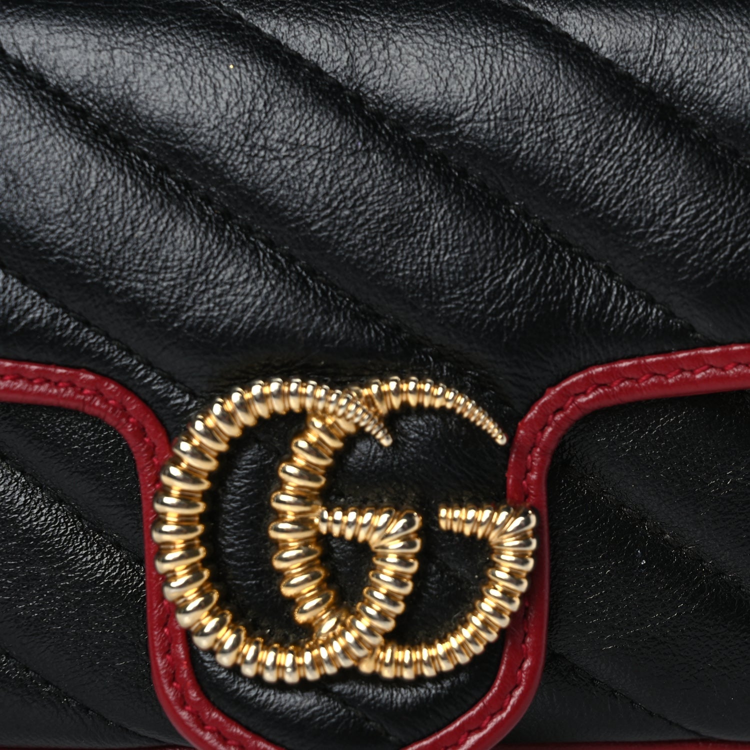 Gucci Vintage Effect Calfskin Matelasse Diagonal Super Mini Torchon GG Marmont Shoulder Bag Black Romantic Cherry 6 of 8
