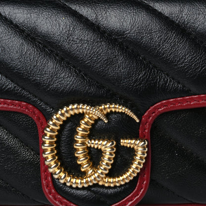 Gucci Vintage Effect Calfskin Matelasse Diagonal Super Mini Torchon GG Marmont Shoulder Bag Black Romantic Cherry 6 of 8