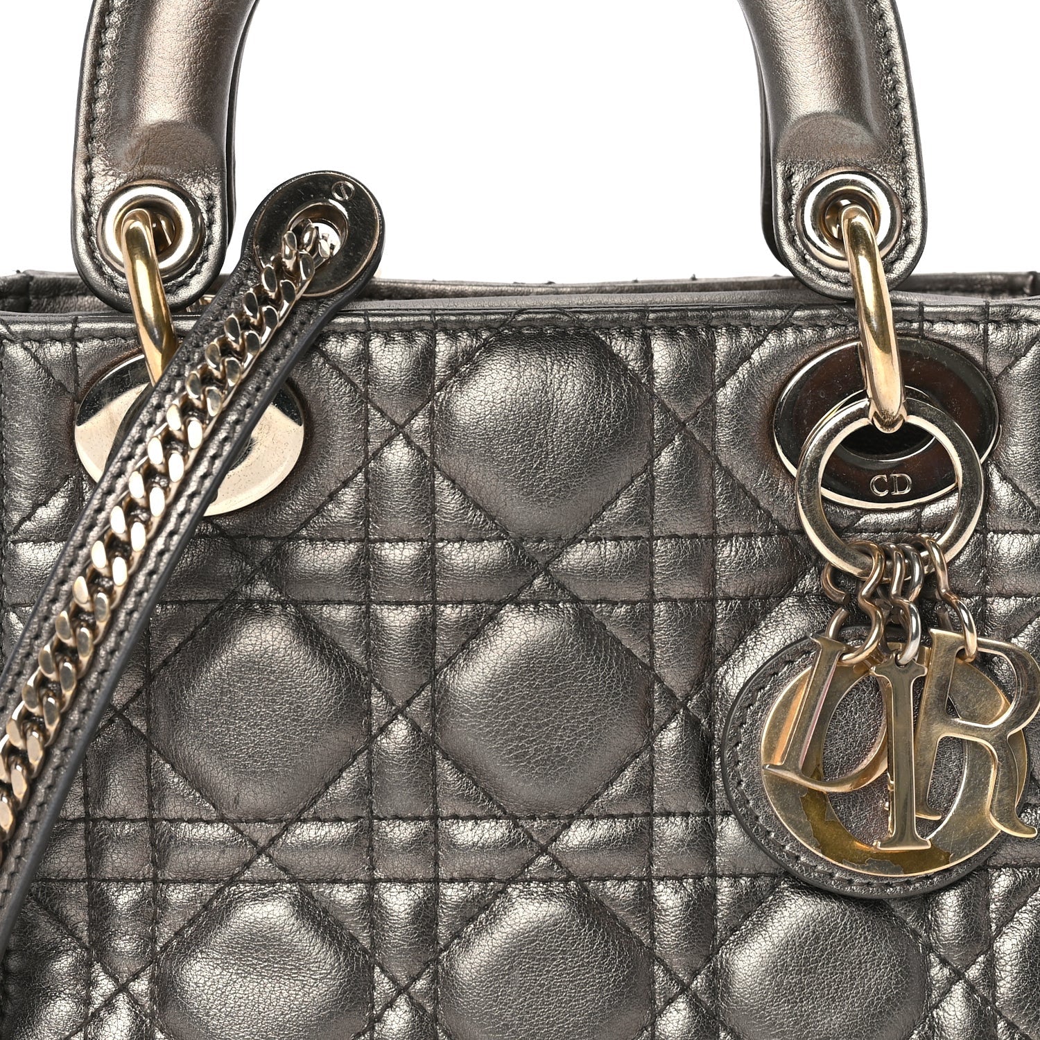 Christian Dior Metallic Lambskin Cannage Mini Lady Dior Dark Grey 6 of 7