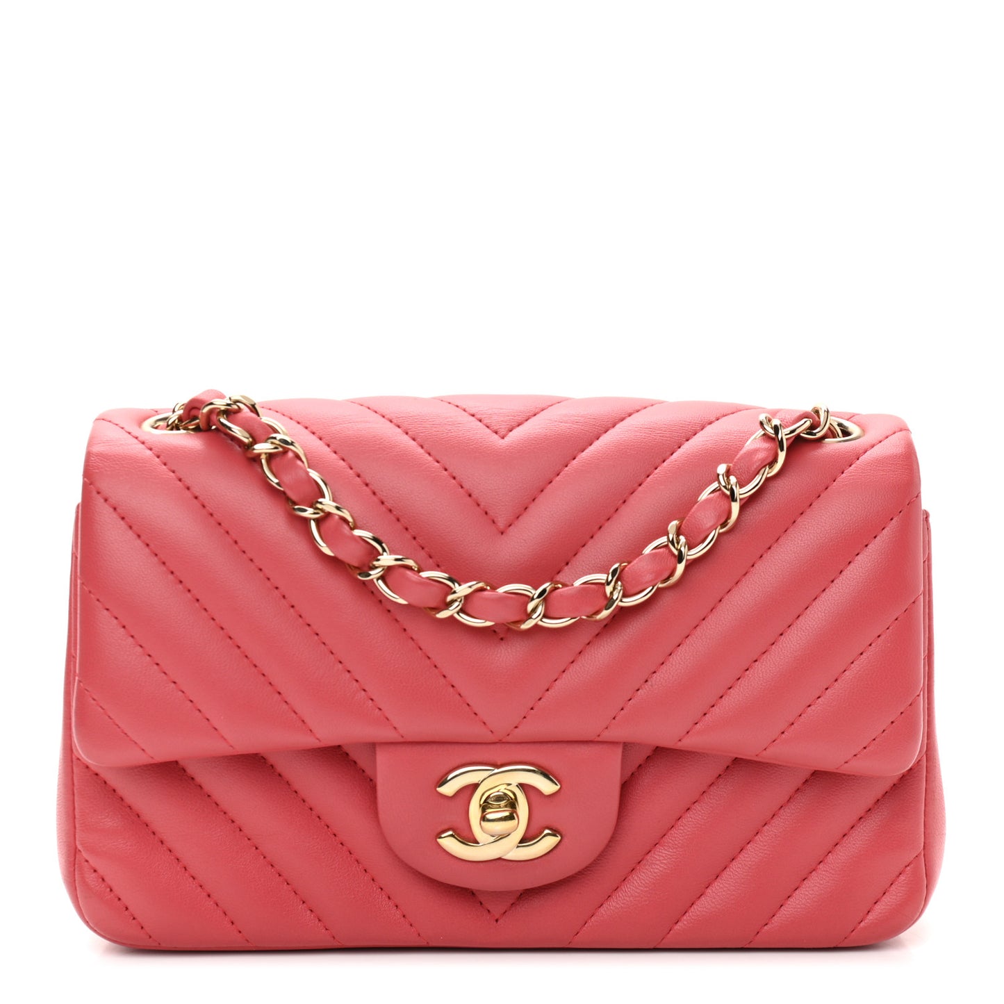 Lambskin Chevron Quilted Mini Rectangular Flap Pink