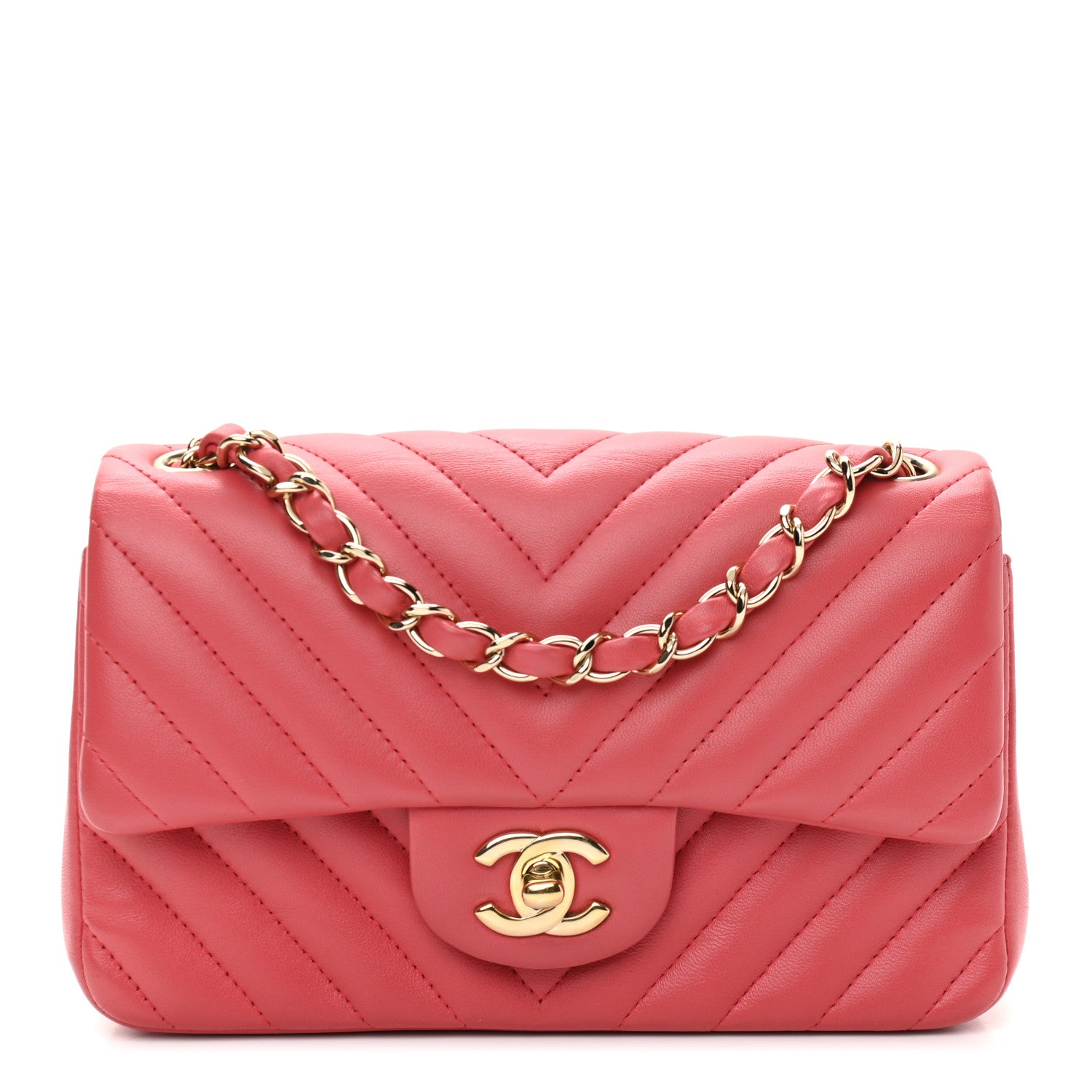 Chanel Lambskin Chevron Quilted Mini Rectangular Flap Pink 1 of 9