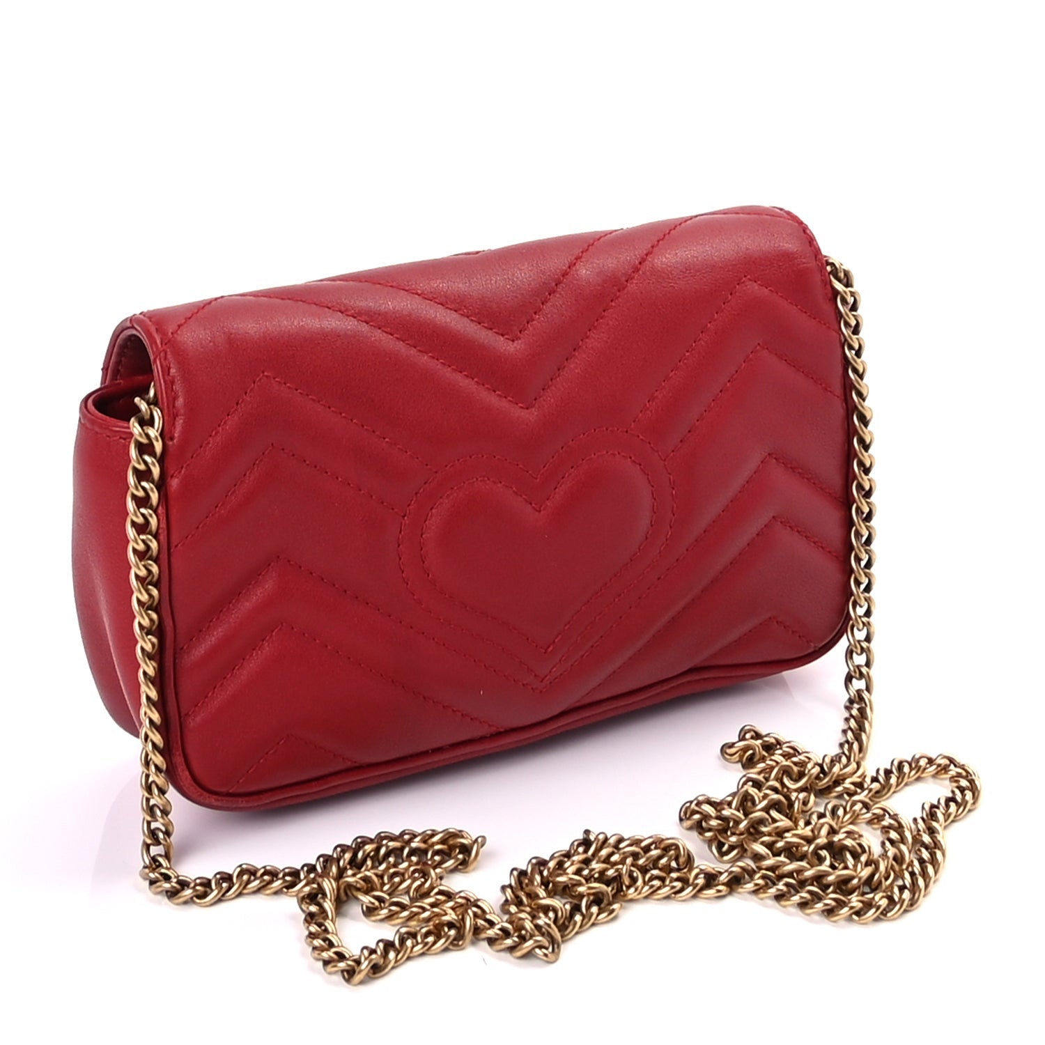 Gucci Calfskin Matelasse Super Mini GG Marmont Shoulder Bag Hibiscus Red 2 of 7